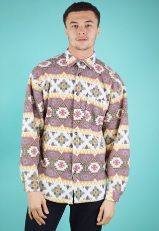 VINTAGE 90'S BUTTON UP AZTEC PRINT FLEECE