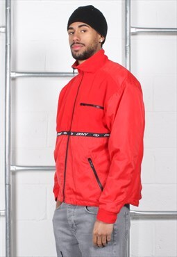 Vintage DKNY Fleece Jacket in Red Zip Up Jumper Large