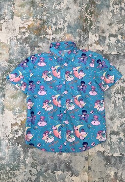 Y2K Pastel Anime Print Button Up Shirt