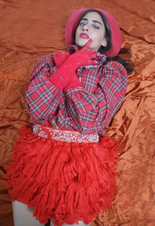 UNIQUE RED FRINGE SKIRT