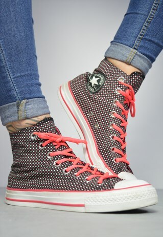 VINTAGE 90S CONVERSE BLACK WITH PINK & WHITE STARRY HI-TOPS