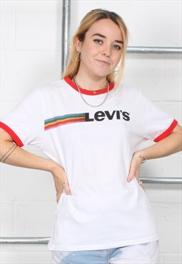 Vintage Levi's Basic Crewneck T-Shirt in White w Logo Medium