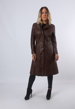 LEATHER FITTED JACKET LONG 90'S VINTAGE (BJDJ) UK 10