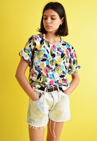90'S RETRO ABSTRACT PATTERN PRINT OVERSIZED SHIRT BLOUSE TOP