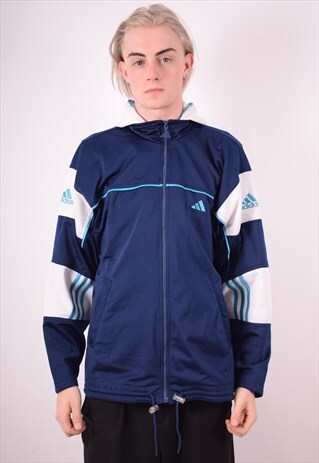 ADIDAS MENS VINTAGE HOODIE JACKET LARGE BLUE 90S