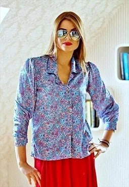 Blue floral ditsy vintage blouse shirt