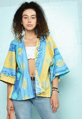 VINTAGE BOHO 90S FESTIVAL ABSTRACT PRINT KIMONO JACKET TOP