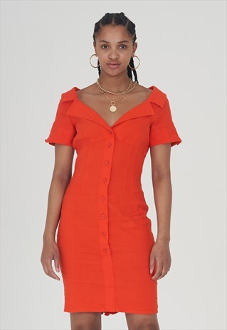 VINTAGE RARE ORANGE 90'S ARMANI LINEN MIDI DRESS
