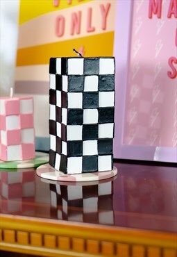 ROR Large Black and White Chunky Check Pillar Candle