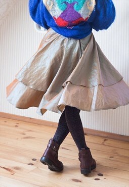 Brown gold and blue color two layers A-line vintage skirt