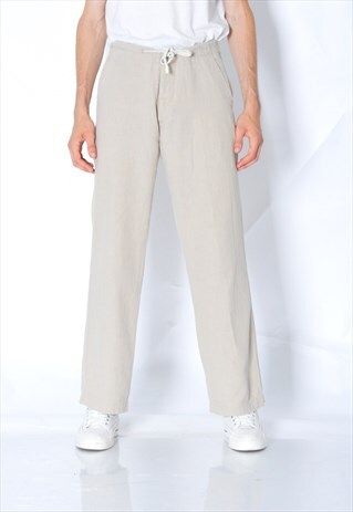 Y2K BEIGE MINIMALIST LINEN BLEND PANTS