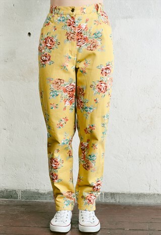 VINTAGE 80S FLORAL YELLOW JEANS