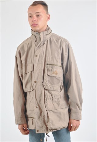 VINTAGE 90'S WINDBREAKER PARKA JACKET IN BEIGE