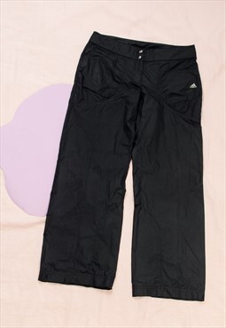 Vintage Adidas Trousers Y2K Wide Leg Sports Pants in Black