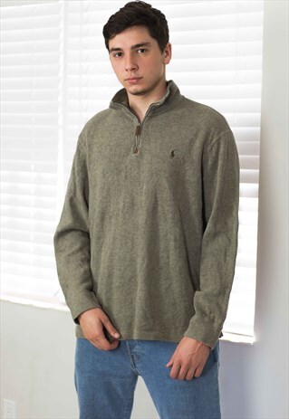 VINTAGE POLO RALPH LAUREN 1/4 ZIP JUMPER LOGO 90S XL 20.4