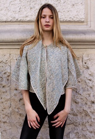 VINTAGE WOOL CAPE PONCHO '90 HANDMADE COD. 453