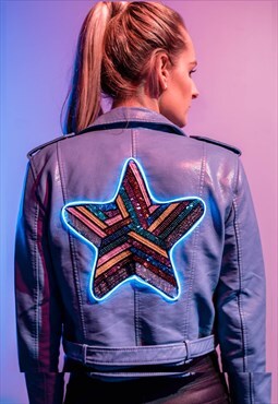 Faux Leather Moto Jacket with Light up Star