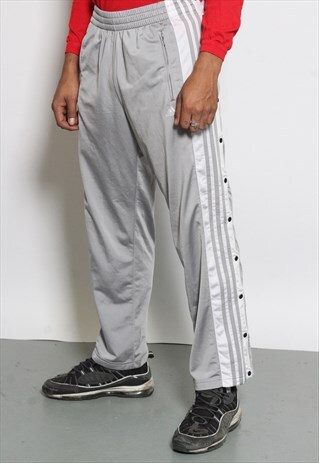 VINTAGE ADIDAS POPPER TRACK PANTS GREY
