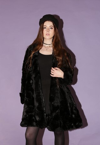 90S BLACK FAUX FUR COAT