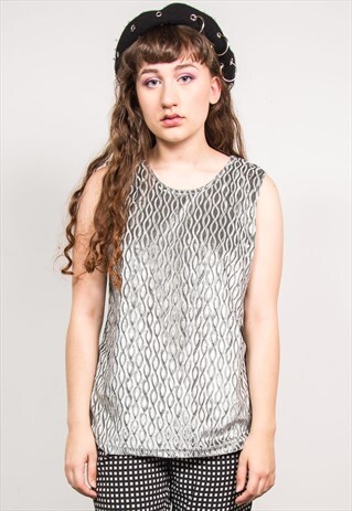 VINTAGE 90'S SILVER PATTENED VELVET TOP