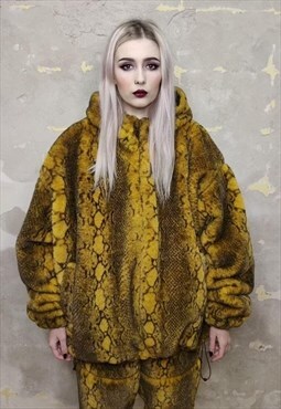 Snake fleece jacket detachable handmade python bomber yellow