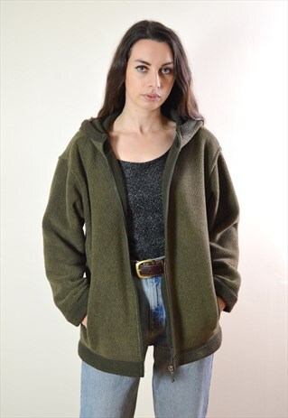 90S VINTAGE OLIVE GREEN ST MICHAEL HOODED FLEECE JACKET