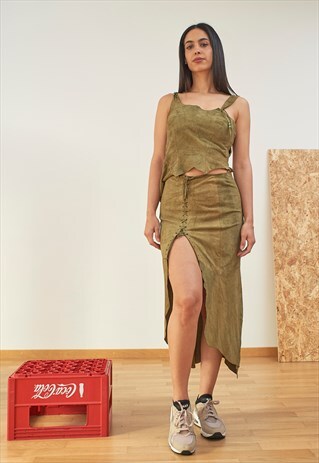 VINTAGE 90S / 00S Y2K WESTERN SUEDE CO-ORDS TOP AND SKIRTS
