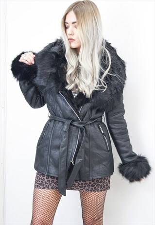 OLSEN BLACK FAUX FUR TRENCH
