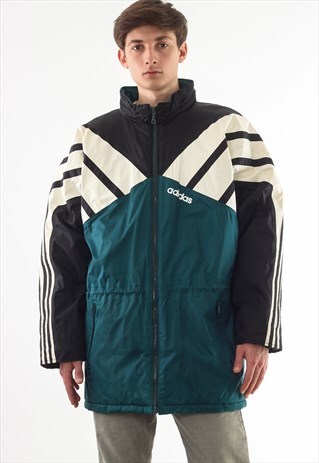 VINTAGE ADIDAS ORIGINALS WINTER PADDED COAT 90S GREEN BLACK