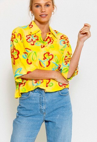 VINTAGE 90'S REWORKED YELLOW PRINTED SHIRT