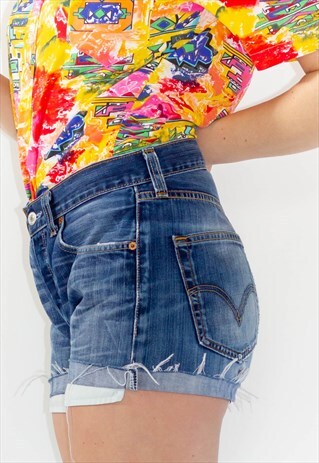 VINTAGE DARK WASH BUTTON FLY LEVI 501 SHORTS