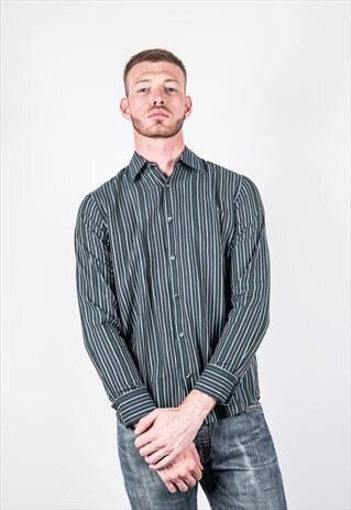 VINTAGE DARK GREEN STRIPED CALVIN KLEIN SHIRT