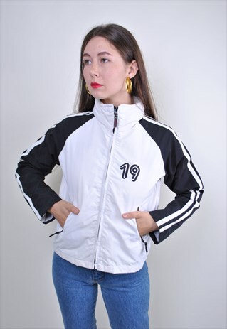 BLACK WHITE MINIMALIST WINDBREAKER, 90S TRACK SUIT JACKET