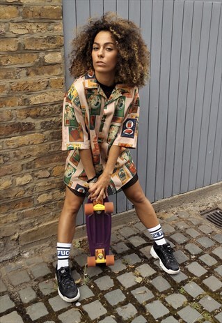 LOOSE FIT OVERSIZE RETRO GRAPHIC PRINT SHORT SLEEVE SHIRT