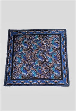 Liberty of London Scarf Peacock Print Blue Black Wool