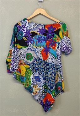 Vintage Y2K Asymmetric Floral Top Multicolour 