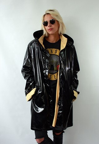 VINTAGE 80'S VINYL BLACK COAT