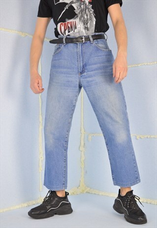 VINTAGE BLUE DENIM STRAIGHT JEANS TROUSERS