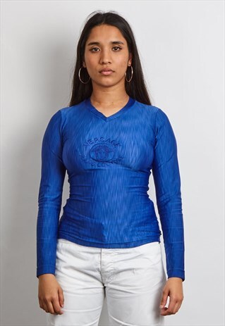 RARE VINTAGE 90'S VERSACE ELECTRIC BLUE LONG SLEEVE V-NECK