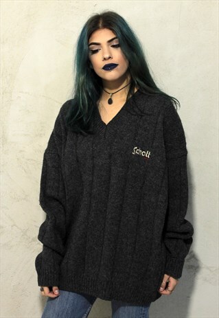 GREY VINTAGE SCHOTT V-NECK JUMPER A412