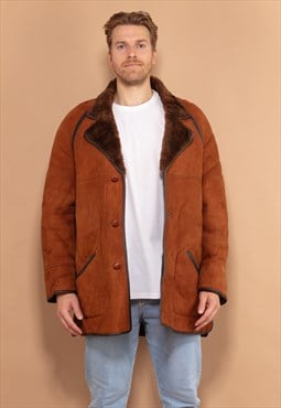 Vintage 70's Men Raglan Sleeve Sheepskin Coat in Brown