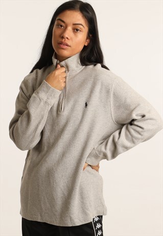 VINTAGE RALPH LAUREN EMBROIDERED LOGO 1/4 ZIP SWEATSHIRT
