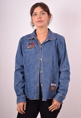 WOMENS VINTAGE DENIM SHIRT MEDIUM BLUE 90S