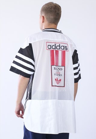 VINTAGE MENS ADIDAS ORIGINALS BIG LOGO JERSEY T-SHIRT MESH