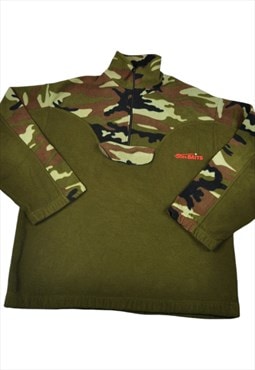 Vintage Fleece 1/4 Zip Camouflage Pattern Green Large