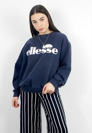 90'S RETRO NAVY & WHITE OVERSIZED SPELL-OUT SWEATSHIRT
