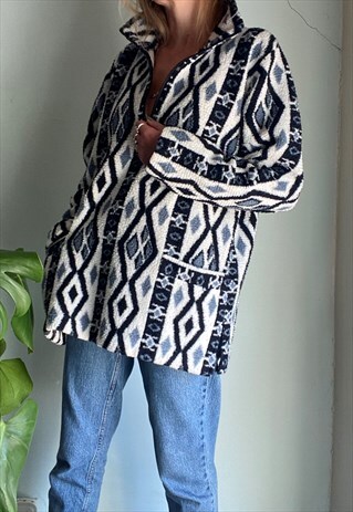 Vintage 90s Patterned Fleece Jumper