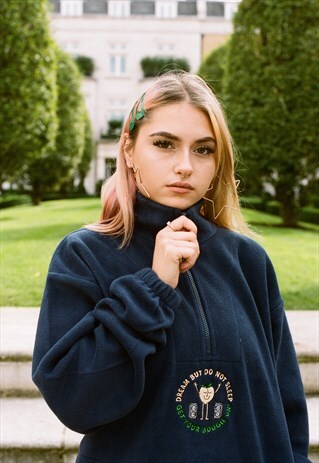 FLEECE IN NAVY PETE THE PEACH FRUITY DISCO RAVER EMBROIDERY
