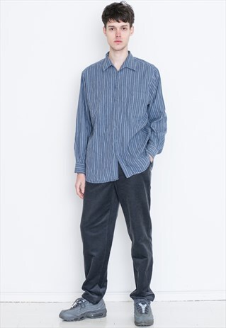 VINTAGE BLUE STRIPED LONG SLEEVE RETRO SHIRT