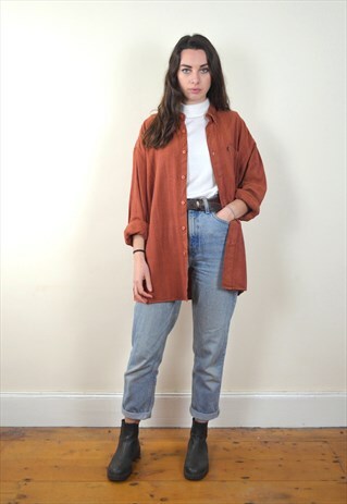 90S VINTAGE ORANGE STRIPED FLANNEL SHIRT
